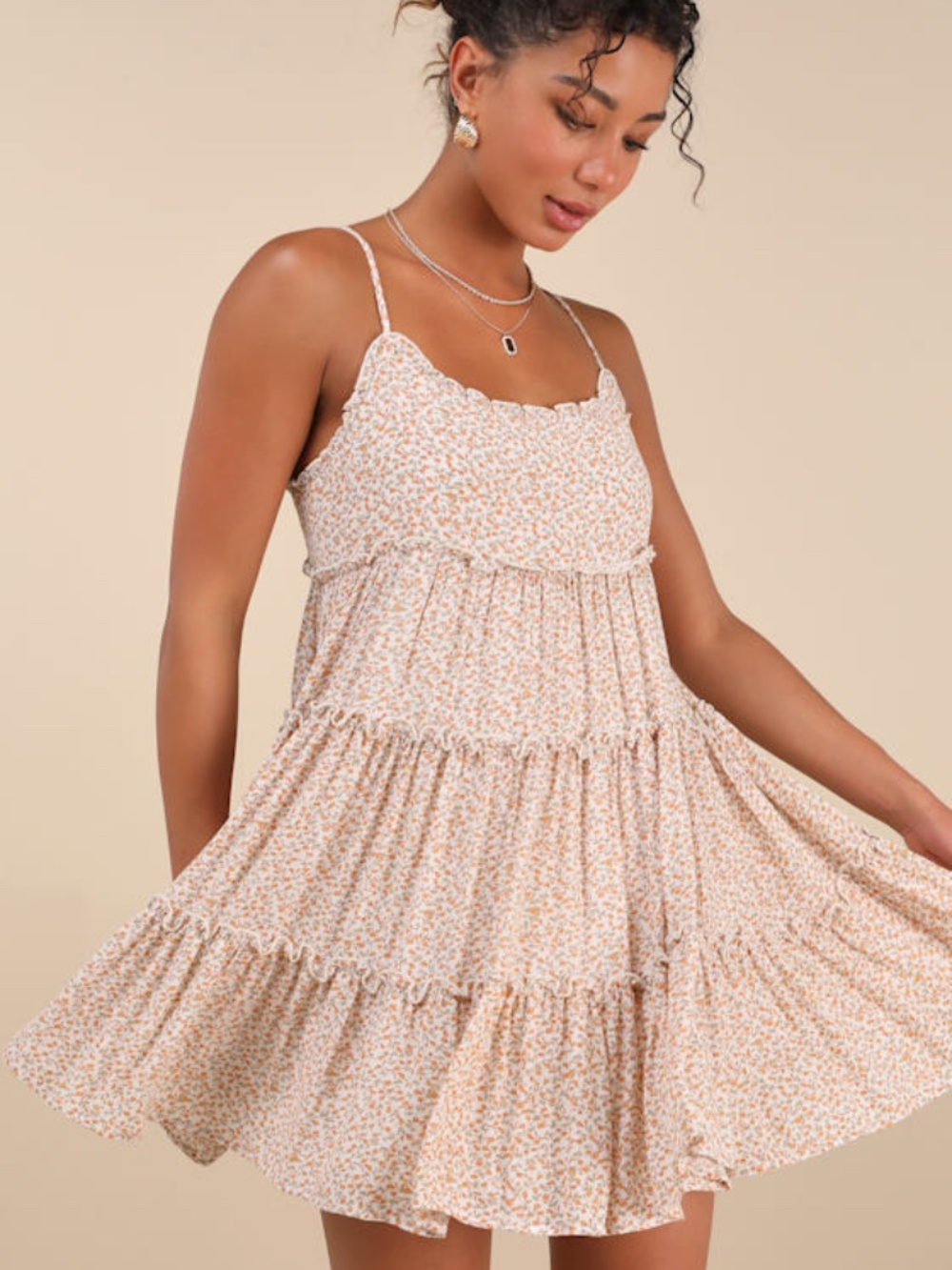 Lulus Sitting In The Sun Ivory Floral Print Ruffled Babydoll Dress White